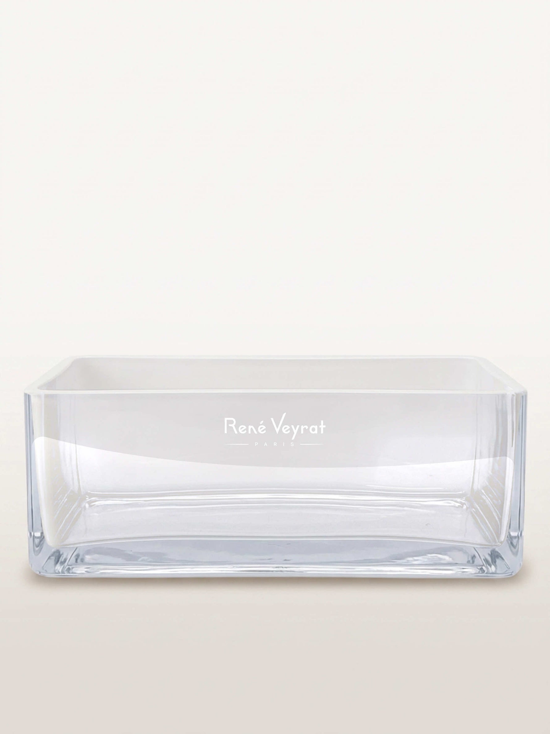 Contenant Quai de la Tournelle en verre transparent, rectangulaire, gravé du logo René Veyrat Paris